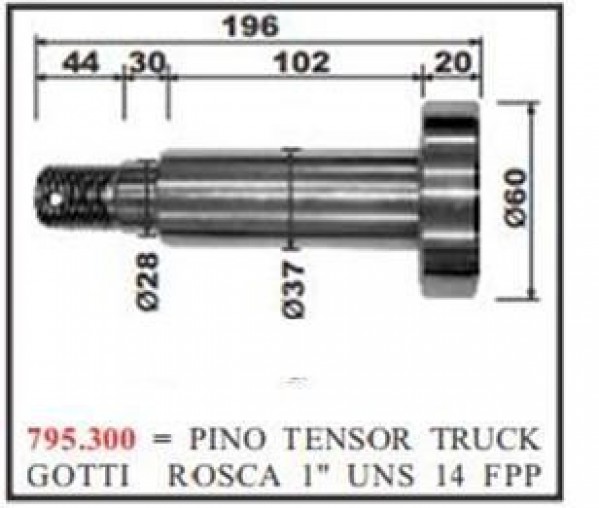 Pino Tensor 60x197x37mm Carrtruck Krone/gotti Rosca 1 Uns 14 Fpp