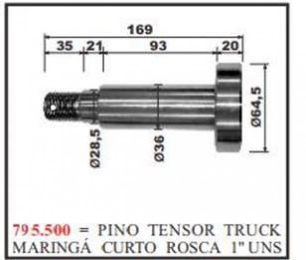 Pino Tensor 64.5x169x36mm Carr/truck Maringa/helfa Curto Rosca 1 Uns