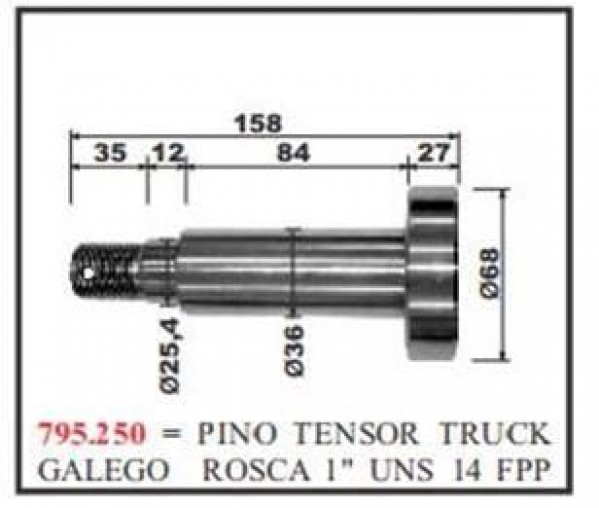 Pino Tensor 68x158x36mm Carr/truck Galego Rosca 1 Uns 14 Fpp