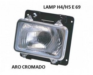 Farol Mb Cara Preta L-e 83a92 H4/h5 C/vigia Lamp 69 Aro-cromada